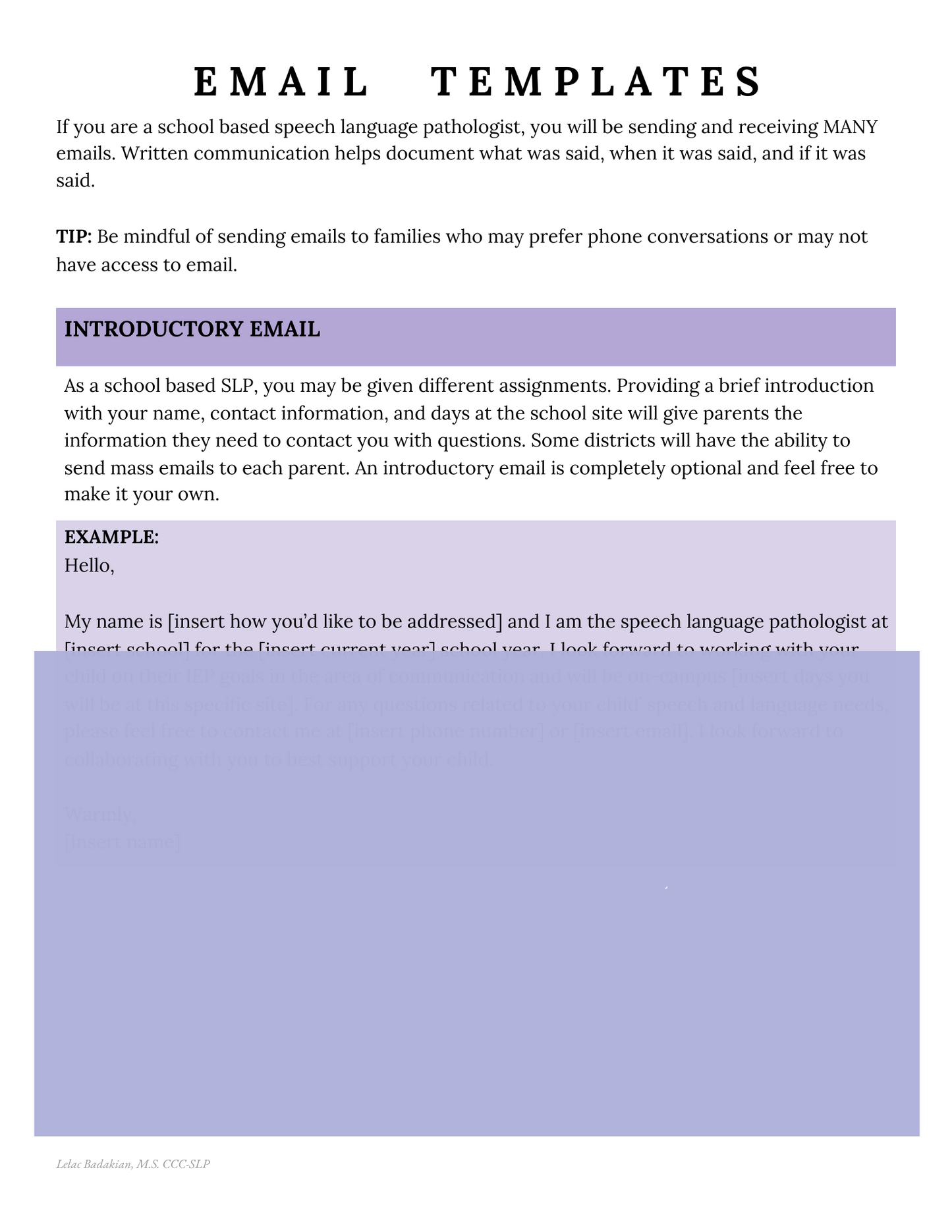 School Based Email Templates (digital download)